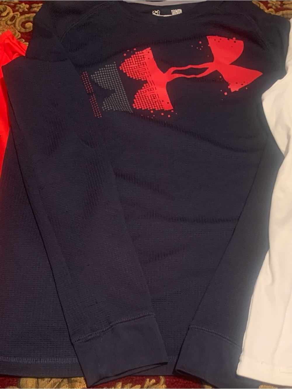 Under Armour Kids Navy Long Sleeve Shirt with Red Logo